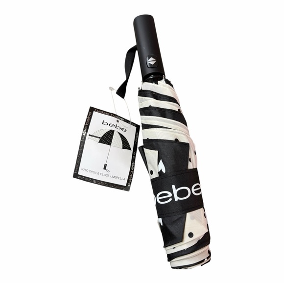 bebe Accessories - Bebe Black & White Color Block Hearts & Polka Dots Auto Open Umbrella